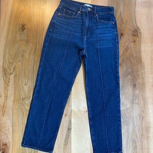 LOFT Pintucked High Rise Straight Jeans in Refined Dark Indigo Wash